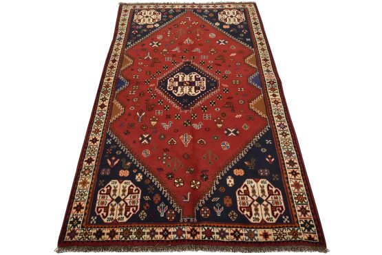 Qashqai Rug 5' x 7'10'' Red Wool Vintage Tribal Hand-Knotted Oriental Carpet