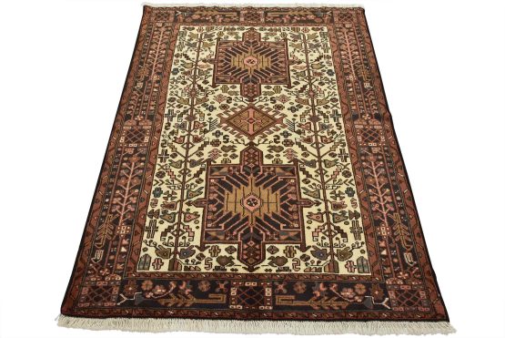 Karajeh Rug 4'11'' x 6'6'' Ivory Wool Vintage Tribal Hand-Knotted Carpet