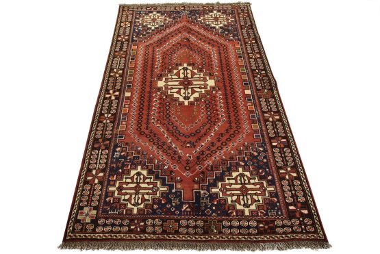 Qashqai Rug 4'11'' x 8'1'' Red Wool Vintage Tribal Hand-Knottd Oriental Carpet