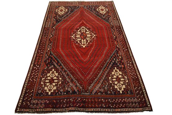 Qashqai Rug 5'10'' x 8'9'' Red Wool Vintage Tribal Hand-Knotted Carpet
