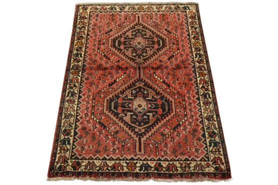 Qasqhai Rug 3'9'' x 4'11'' Red Wool Vintage Tribal Hand-Knotted Carpet