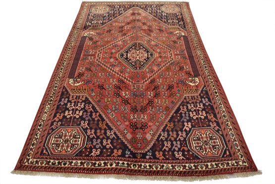 Qashqai Rug 6'9'' x 9'8'' Red Wool Vintage Tribal Hand-Knotted Oriental Carpet