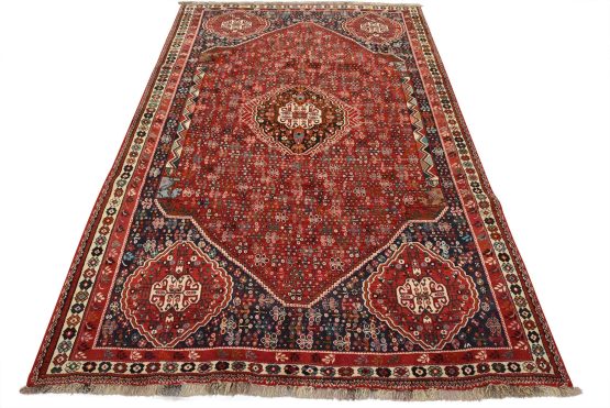 Qashqai Rug 7' x 9'9'' Red Wool Vintage Tribal Hand-Knotted Oriental Carpet