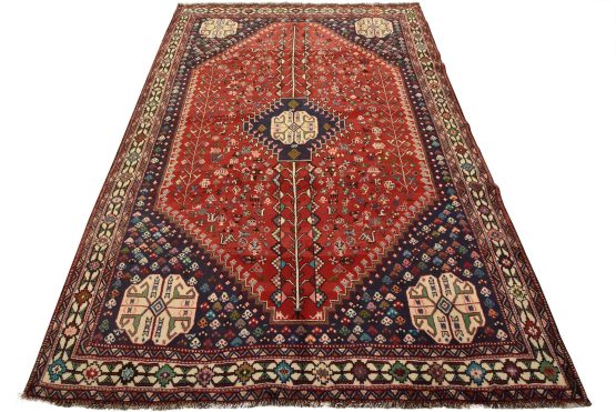 Qashqai Rug 6'10'' x 9'6'' Red Wool Vintage Tribal Hand-Knotted Carpet