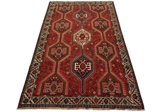 Qashqai Rug 5'2'' x 7'8'' Red Wool Vintage Tribal Hand-Knotted Oriental Carpet