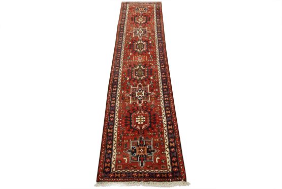 Karajeh Runner 2'5'' x 9'6'' Red Wool Vintage Tribal Hand-Knotted Oriental Rug