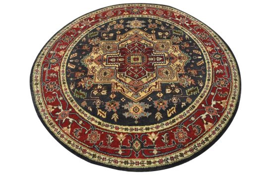 Heriz Rug 7'11'' x 710'' Blue Wool Traditional Hand-Knotted Oriental Carpet