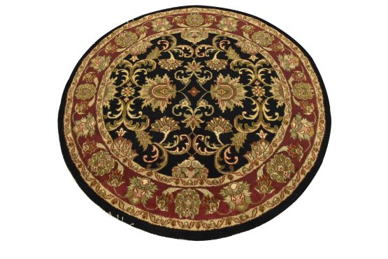 Agra Rug 5'11'' x 6' Black Wool Traditional Hand-Knotted Oriental Carpet