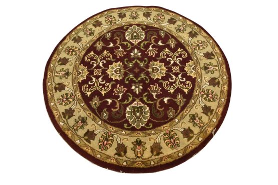 Agra Rug 5' x 5' Red Wool Traditional Hand-Knotted Oriental Carpet