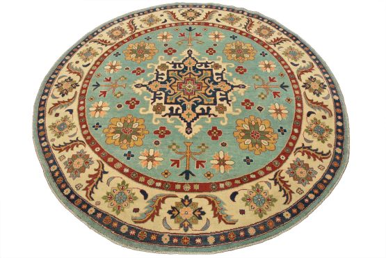 Kazak Rug 8'2'' x 8' Blue Wool Traditional Hand-Knotted Oriental Carpet
