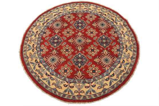 Kazak Rug 5' x 5' Red Wool Tribal Hand-Knotted Oriental Carpet