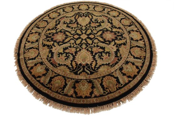 Agra Rug 8'3'' x 8'3'' Black Wool Traditional Hand-knotted Oriental Carpet