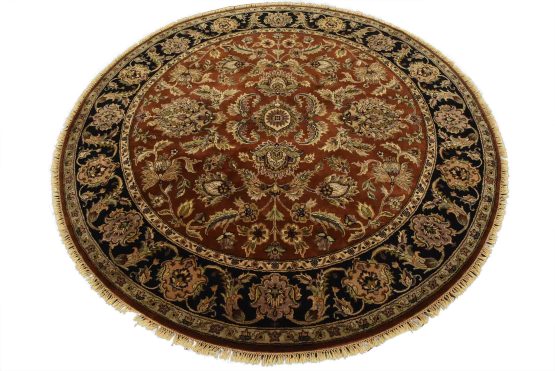 Agra Rug 8' x 8' Brown Wool Traditional Hand-Knotted Oriental Carpet