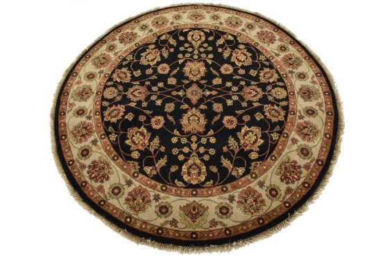 Agra Rug 5'11'' x 6' Black Wool Traditional Hand-Knotted Oriental Carpet